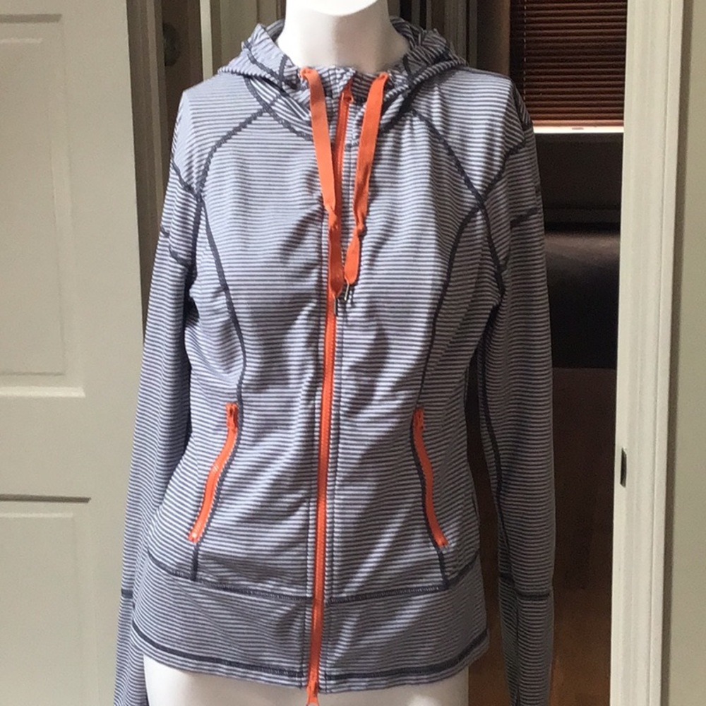 Zella womens grey and white stripe with orange piping